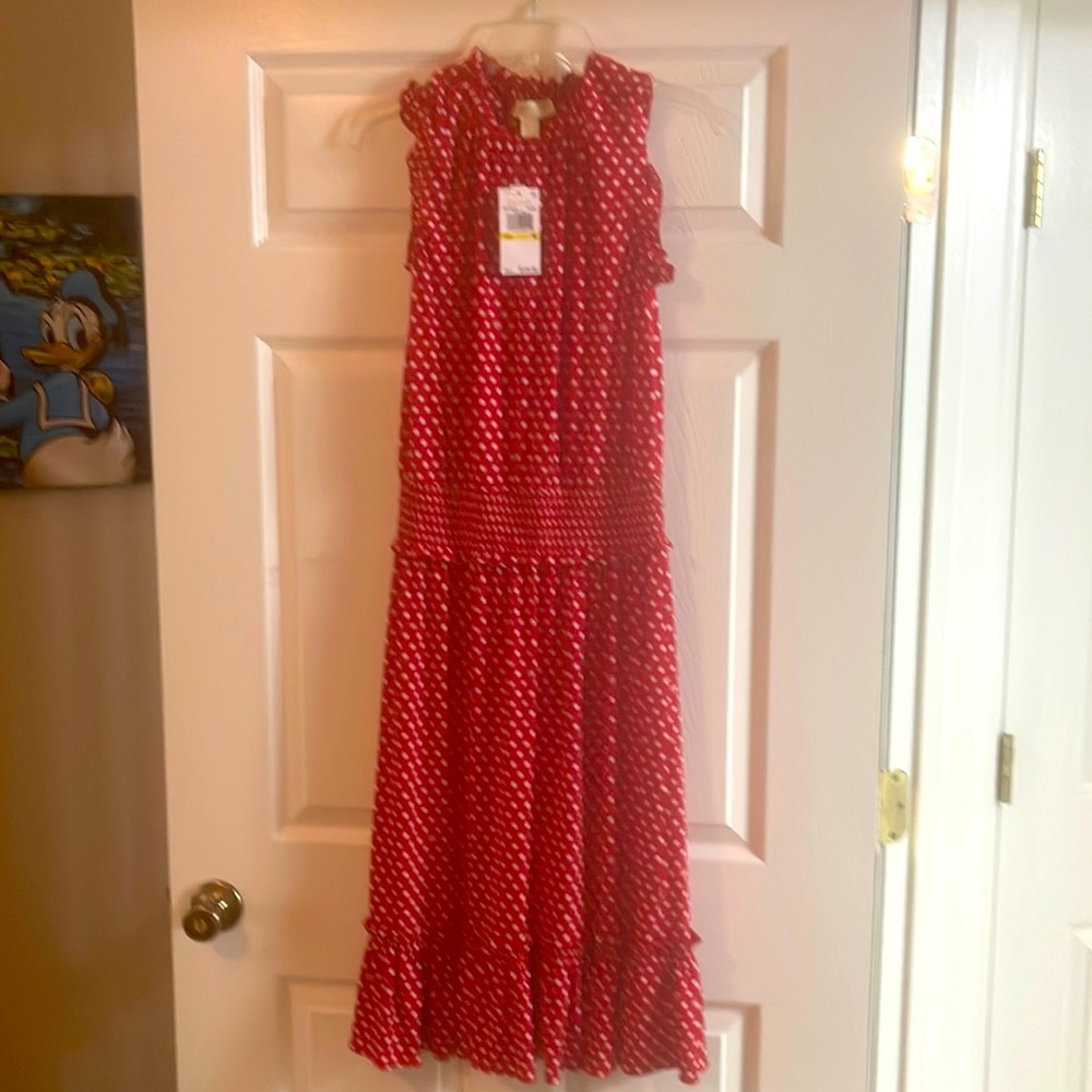 Red and white polka dot dress
